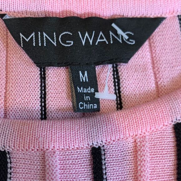 Women’s Pink and Black Stripe A-Line Midi Sweater Dress by Ming Wang Medium - Picture 5 of 8